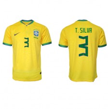 Brasilien Thiago Silva #3 Hemmatröja VM 2022 Korta ärmar